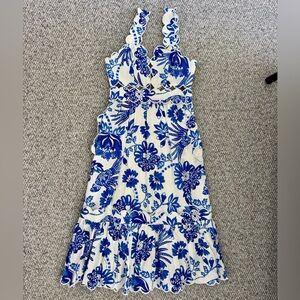 Farm Rio Floral Scallop-Edge Midi Dress